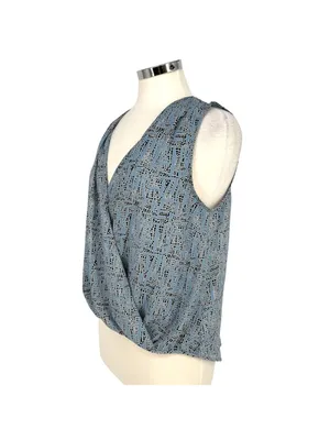 Astr Sleeveless Modern Office Draped V-Neck Blouse Blue Black Size Medium thumbnail 4