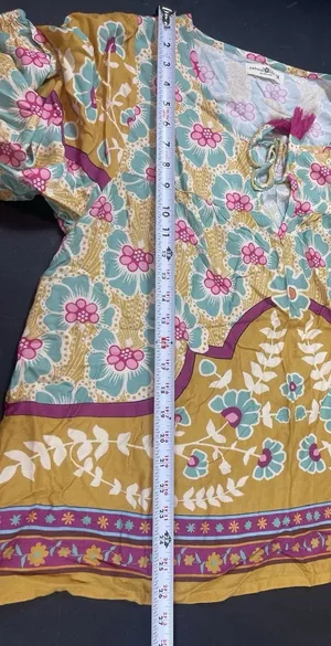Natural Life Boho Floral Tassel Peasant Top M Mustard Teal Pink 3/4 Sleeve thumbnail 9