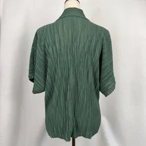 Zara Plissé Mock Neck Top‎ Womens Medium Short Sleeve Dolman Forest Green thumbnail 4