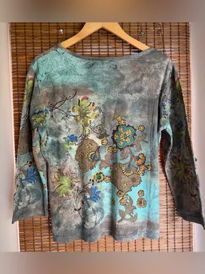 NWT Vintage Lola P Floral Rhinestone Embellished Art Print Top Small thumbnail 8