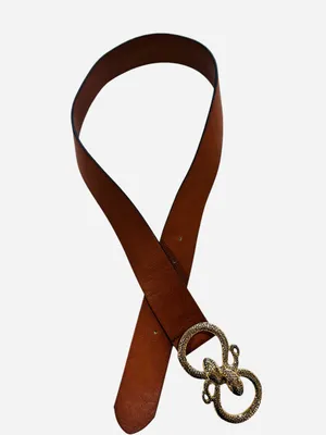 Express Brown Faux Leather Snake Buckle Belt Gold Snake Head Size Small thumbnail 5