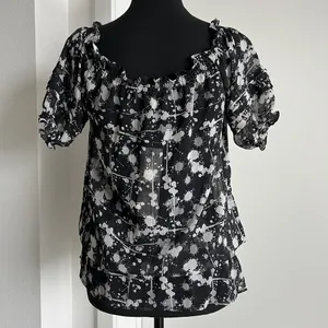 Miley Cyrus Max Azria Tunic Womens Small Black White Drawstring Georgette Sheer thumbnail 3