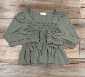 ALTAR’D STATE Fairy Pale Green Long Sleeve Pleated Babydoll Blouse | Size Small thumbnail 1