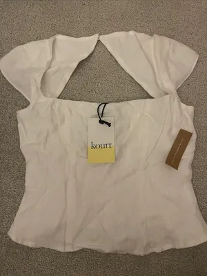 NWT Kourt Nadia Linen Top size 0 White cap sleeve crop Tibi Few Moda thumbnail 7