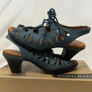 Cobb Hill 7M Sasha Lace Up Cutout Heel Dusty Blue Boho Comfort‎ Leather Sexy thumbnail 3