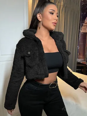 Chic Black Teddy Jacket for Women thumbnail 1