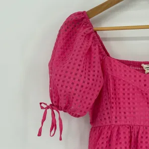Entro Pink Gingham Puff Sleeve Smocked Ruffle Dress Coquette‎ Girly Size Small thumbnail 4