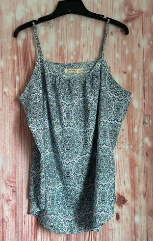 Faded Glory Medallion Blue Mandala Print Swing Tank Top Size XL thumbnail 1