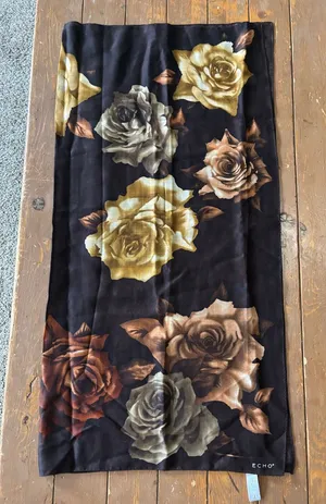 Echo New York Square Wool Scarf Elegant, Romantic Print Brown thumbnail 1
