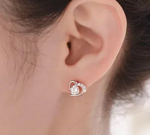 925 Sterling Silver Plated CZ Diamond Love Heart Stud Earrings for Women thumbnail 4