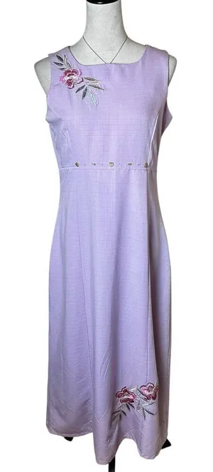 Vintage CLC Pastel‎ Lavender Purple Floral Embroidered Beaded Relaxed Maxi Dress thumbnail 1