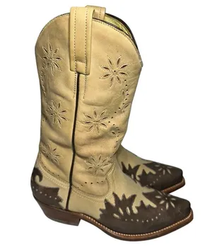 Loblan Women’s Size 7 Tan Brown Pointed Toe Leather Decorative Cowboy Boots thumbnail 7