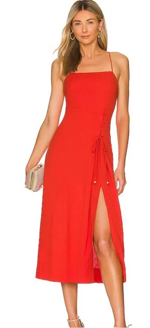 Free People Francesca Midi Dress in Bright Red thumbnail 1