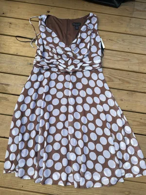 Connected Woman 18W Brown White Polka Dot Ruched Chiffon Midi Dress NWT thumbnail 1