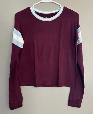 Aeropostale maroon blue Long Sleeve Seriously Soft Striped Tomboy Tee XS thumbnail 1