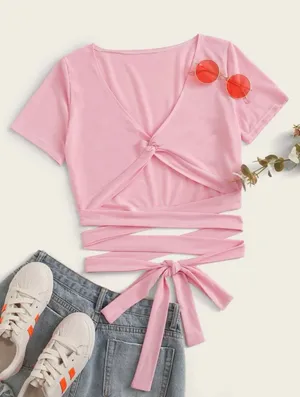 SheIn Pink Wrap Shirt thumbnail 1