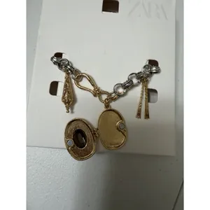 Zara Gold Silver Tone Locket Chunky Chain Bracelet Bohemian Ornate Victorian‎ thumbnail 2