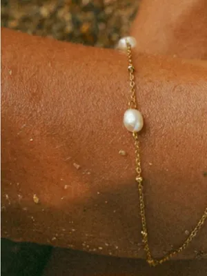 NIB Waterproof Gold Pearl Station Bracelet thumbnail 2
