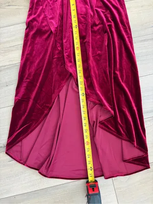 Halara High Waisted High Low Crossover Velvet Maxi Skirt Sangria NWT Small thumbnail 5