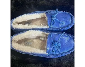 UGG Womens Suede Fur Lined Sheepskin Shoes Slippers Loafer DAKOTA 9 Comfort Teal thumbnail 2