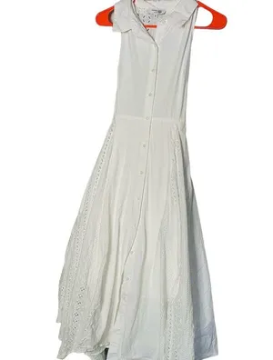 Marissa Webb White Cotton Poplin Sleeveless Button Front Collared Dress Size 6 thumbnail 3