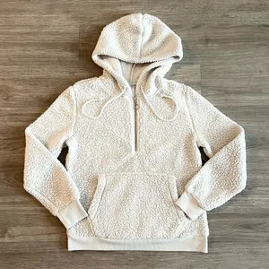 No Boundaries Cream Hooded Quarter Zip Fuzzy Sherpa Sweater Hoodie Size Medium thumbnail 3