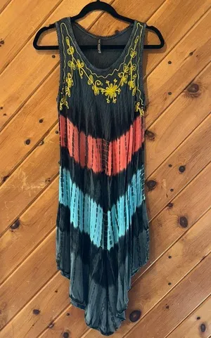 True rock bohemian boho hippie Y2K vintage embroidered tie dye dress thumbnail 1