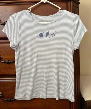 Aeropostale blue & white striped seashell top thumbnail 1
