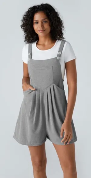 Halara Grey Waffle Knit Overall Shorts Shortalls Button Straps Large NWOT thumbnail 1