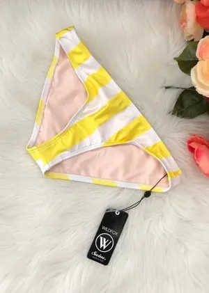 Wildfox Yellow Stripe Bikini Bottom Hipster Swim NWT Retro Summer thumbnail 1