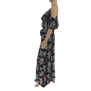 Ann Taylor Loft Floral Cold Shoulder Maxi Dress Navy Blue‎ Large Wrap Tie Waist thumbnail 11