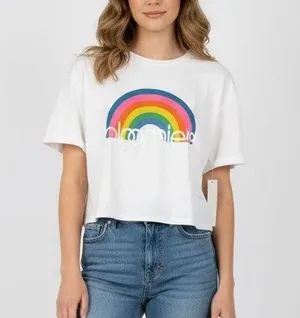Bloomies Rainbow Graphic T-Shirt White‎ Short Sleeve Top Made in USA Women's M thumbnail 1