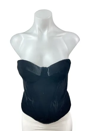 House of CB Black Velvet Velour Sweetheart Strapless Bustier Corset Top Size M thumbnail 1