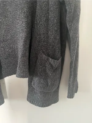 Abercrombie Gray Open Front Cardigan Sweater Small Cozy Knit Pockets Minimalist thumbnail 3