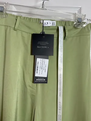 NWT Club L London Satin Wide Leg Trouser Sage Green High Rise Size US 8 thumbnail 4