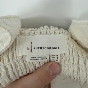 Anthropologie Cream Linen Blend Wide Leg Jumpsuit Belted‎ Button Front 6 Coastal thumbnail 5