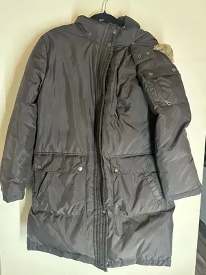 DKNY Vintage Womens Black Faux Fur Hooded Puffer Coat Jacket Size L Y2K Winter thumbnail 1