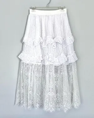 Senlis Lila White Eyelet & Lace Midi Skirt NWOT thumbnail 5