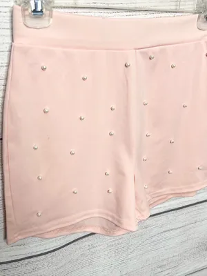 Pink Pearl Two-Piece Set Embellished Off Shoulder Crop Top & Shorts Size Small thumbnail 2