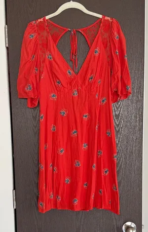Free People Red Floral Mini Dress thumbnail 1