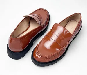 LOFT Brown Faux Leather Slip On Penny Loafers Size 9.5M Preppy Casual Minimalist thumbnail 1