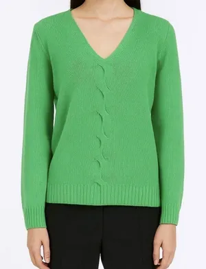 Talbots Green Wool Cashmere Cable Knit Detail V-Neck‎ Sweater Women's Size L thumbnail 1