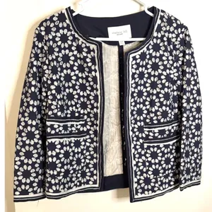 Madison Hill NY Embroidered Cotton Open Front Blazer Jacket Shacket Navy Size 6 thumbnail 6