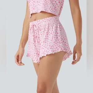 Halara NWT Mid-Rise Leopard Print Lounge Shorts – Pink | Ruffle Hem | M thumbnail 3