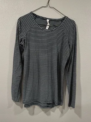 Lululemon Striped Long-Sleeve Crewneck Top - Black/White thumbnail 1