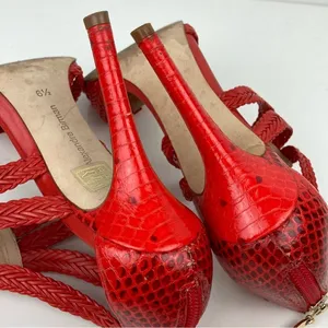 ALEXANDRE BIRMAN Red Woven Strappy Leather Heels Sandals - Size 6.5 thumbnail 9