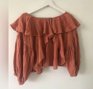 NWT Free People Zuri Ruffle Cropped Blouse Ginger Spice Small MSRP$68 thumbnail 2