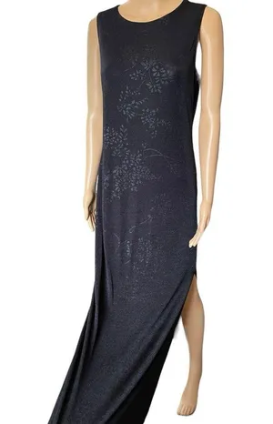 Jalate Vintage 90s Black Gray Holographic Goth Witchy Vampy Floral Maxi Dress thumbnail 2