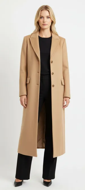Les Copains Tan Wool Button Front Long Sleeve Trench Coat 40 8 thumbnail 1