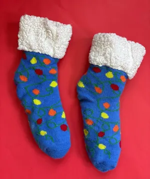 Cozy Blue Sherpa-Lined Holiday Light Socks thumbnail 1